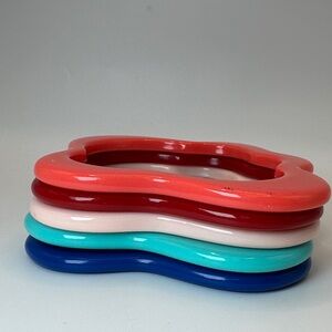 1980s Vintage Lot of 5 Colorful Wavy Bangle Bracelets